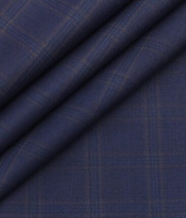Fashion Flair Dark Royal Blue Checks Terry Rayon Premium Three Piece Suit Fabric (Unstitched - 3.75 Mtr)