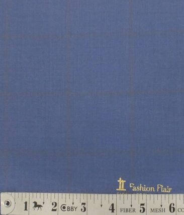 Fashion Flair Dark SkyBlue Broad Checks Terry Rayon Premium Three Piece Suit Fabric (Unstitched - 3.75 Mtr)