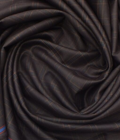 Fashion Flair Dark Wine Checks Terry Rayon Premium Three Piece Suit Fabric (Unstitched - 3.75 Mtr)