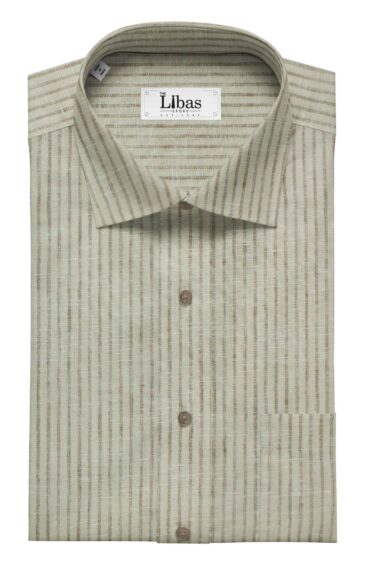 Grado by Grasim Men's Beige Cotton Blend Khadi Look Brown Stripes Shirt Fabric (1.60 M)