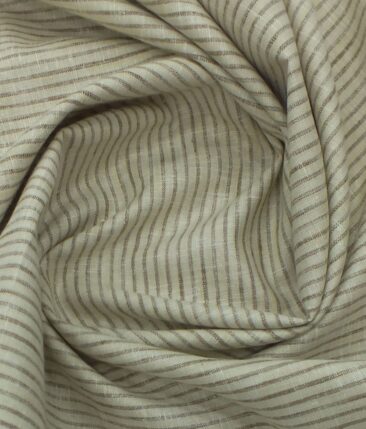 Grado by Grasim Men's Beige Cotton Blend Khadi Look Brown Stripes Shirt Fabric (1.60 M)