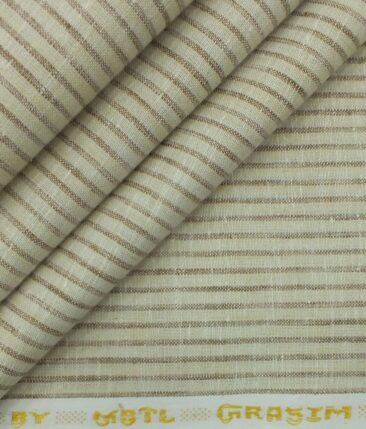 Grado by Grasim Men's Beige Cotton Blend Khadi Look Brown Stripes Shirt Fabric (1.60 M)