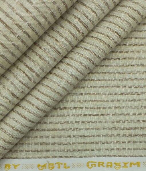 Grado by Grasim Men's Beige Cotton Blend Khadi Look Brown Stripes Shirt Fabric (1.60 M)