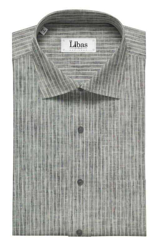 Grado by Grasim Men's Grey Cotton Blend Khadi Look White Stripes Shirt Fabric (1.60 M)
