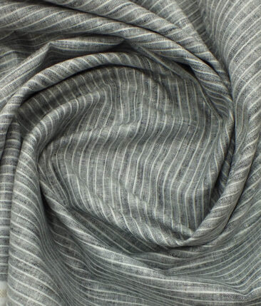 Grado by Grasim Men's Grey Cotton Blend Khadi Look White Stripes Shirt Fabric (1.60 M)