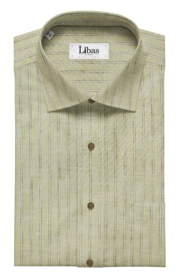 Grado by Grasim Men's Light Beige Cotton Blend Khadi Look Brown & White Stripes Shirt Fabric (1.60 M)