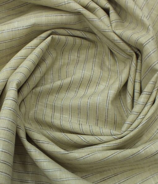 Grado by Grasim Men's Light Beige Cotton Blend Khadi Look Brown & White Stripes Shirt Fabric (1.60 M)