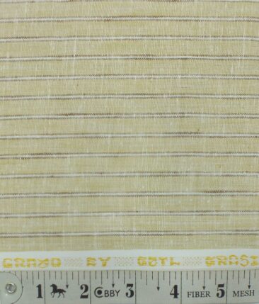 Grado by Grasim Men's Light Beige Cotton Blend Khadi Look Brown & White Stripes Shirt Fabric (1.60 M)