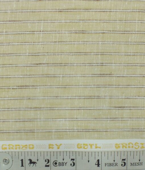 Grado by Grasim Men's Light Beige Cotton Blend Khadi Look Brown & White Stripes Shirt Fabric (1.60 M)