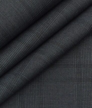 Italian Channel Dark Grey Self Checks Terry Rayon Premium Three Piece Suit Fabric (Unstitched - 3.75 Mtr)