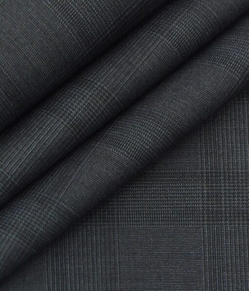 Italian Channel Dark Grey Self Checks Terry Rayon Premium Three Piece Suit Fabric (Unstitched - 3.75 Mtr)