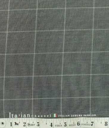 Italian Channel Medium Grey Broad  Checks Terry Rayon Premium Three Piece Suit Fabric (Unstitched - 3.75 Mtr