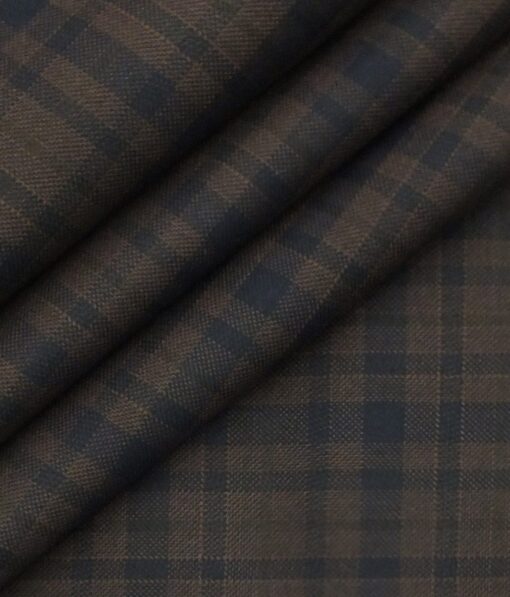 Italian Channel Dark Brown & Blue Checks Terry Rayon Premium Three Piece Suit Fabric (Unstitched - 3.75 Mtr