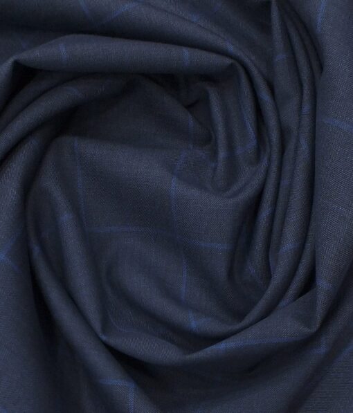 J.Hampstead by Siyaram's Dark Royal Blue Broad Checks Premium Terry Rayon Three Piece Suit Fabric (Unstitched - 3.75 Mtr)