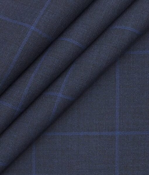 J.Hampstead by Siyaram's Dark Royal Blue Broad Checks Premium Terry Rayon Three Piece Suit Fabric (Unstitched - 3.75 Mtr)