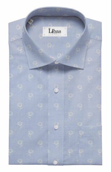 Monza Men's Sky Blue 100% Premium Cotton White Floral Printed Shirt Fabric (1.60 M)