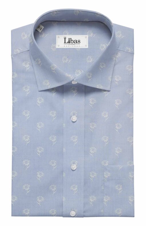 Monza Men's Sky Blue 100% Premium Cotton White Floral Printed Shirt Fabric (1.60 M)