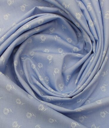 Monza Men's Sky Blue 100% Premium Cotton White Floral Printed Shirt Fabric (1.60 M)