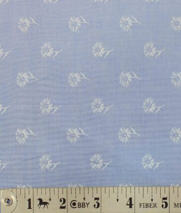 Monza Men's Sky Blue 100% Premium Cotton White Floral Printed Shirt Fabric (1.60 M)
