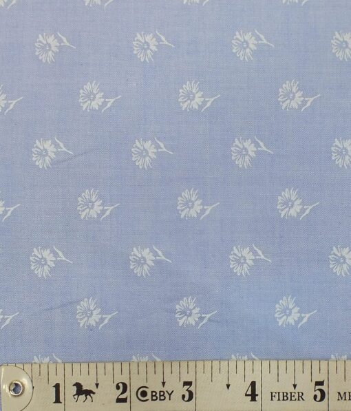 Monza Men's Sky Blue 100% Premium Cotton White Floral Printed Shirt Fabric (1.60 M)