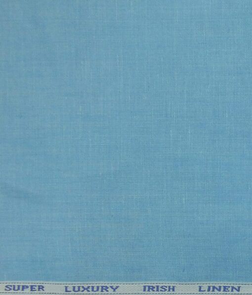 Nemesis Sky Blue 100% Super Luxury Irish Linen Self Design Bandh Gala or Blazer Fabric (2.00 M)