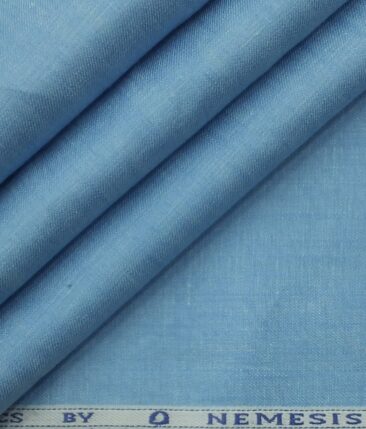 Nemesis Sky Blue 100% Super Luxury Irish Linen Self Design Bandh Gala or Blazer Fabric (2.00 M)