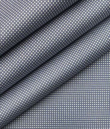 Nemesis Men's White 100% Egyptian Giza Cotton Blue Circle Print Shirt Fabric (1.60 M)