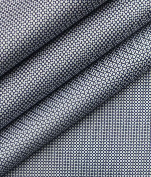 Nemesis Men's White 100% Egyptian Giza Cotton Blue Circle Print Shirt Fabric (1.60 M)