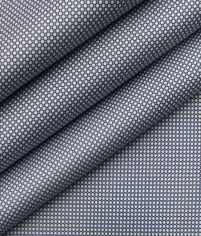 Nemesis Men's White 100% Egyptian Giza Cotton Blue Circle Print Shirt Fabric (1.60 M)