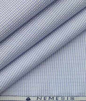 Nemesis Men's White 100% Egyptian Giza Cotton Blue Thread Weave Design Shirt Fabric (1.60 M)