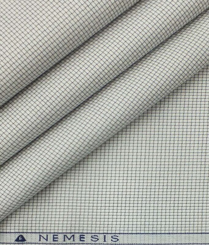 Nemesis Men's White 100% Egyptian Giza Cotton Grey Thread Weave Design Shirt Fabric (1.60 M)