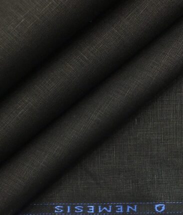 Nemesis Jet Black 100% Super Luxury Irish Linen Self Design Trouser Fabric (1.30 M)