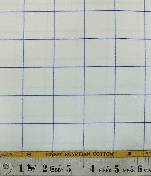 Soktas Men's White 100% Giza Cotton Blue Broad Check Shirt Fabric (1.60 M)