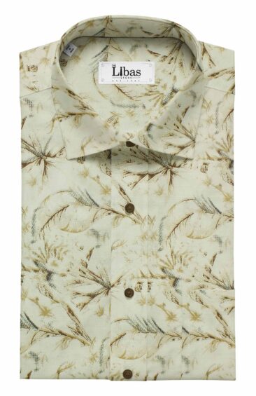 Solino Men's Cream 50% Linen + 50% Cotton Brown Floral Print Shirt Fabric (1.60 M)