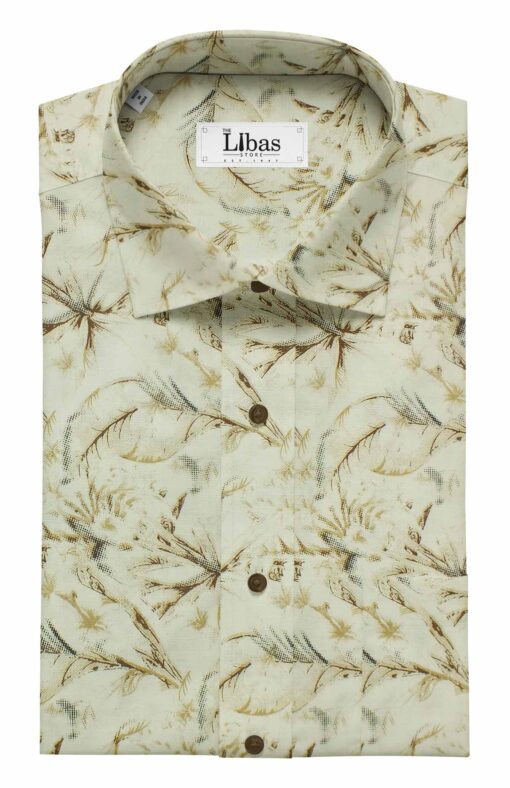 Solino Men's Cream 50% Linen + 50% Cotton Brown Floral Print Shirt Fabric (1.60 M)