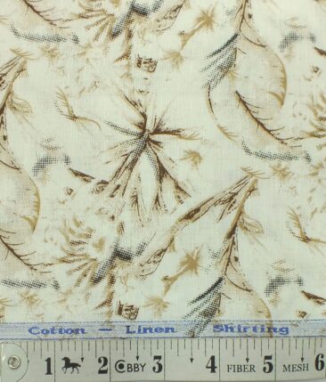 Solino Men's Cream 50% Linen + 50% Cotton Brown Floral Print Shirt Fabric (1.60 M)