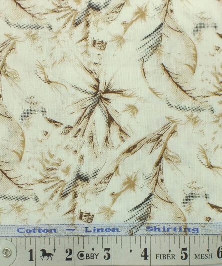Solino Men's Cream 50% Linen + 50% Cotton Brown Floral Print Shirt Fabric (1.60 M)