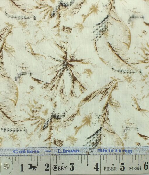 Solino Men's Cream 50% Linen + 50% Cotton Brown Floral Print Shirt Fabric (1.60 M)