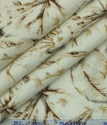 Solino Men's Cream 50% Linen + 50% Cotton Brown Floral Print Shirt Fabric (1.60 M)