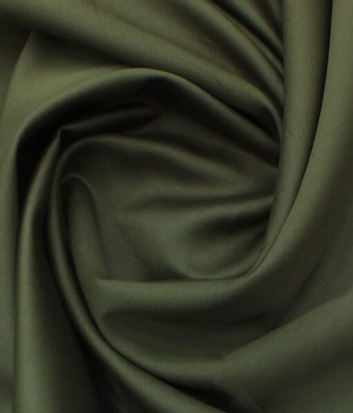 Solino Olive Green 50% Cotton 50% Linen Self Trouser Fabric (Unstitched - 1.30 Mtr)