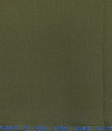 Solino Olive Green 50% Cotton 50% Linen Self Trouser Fabric (Unstitched - 1.30 Mtr)