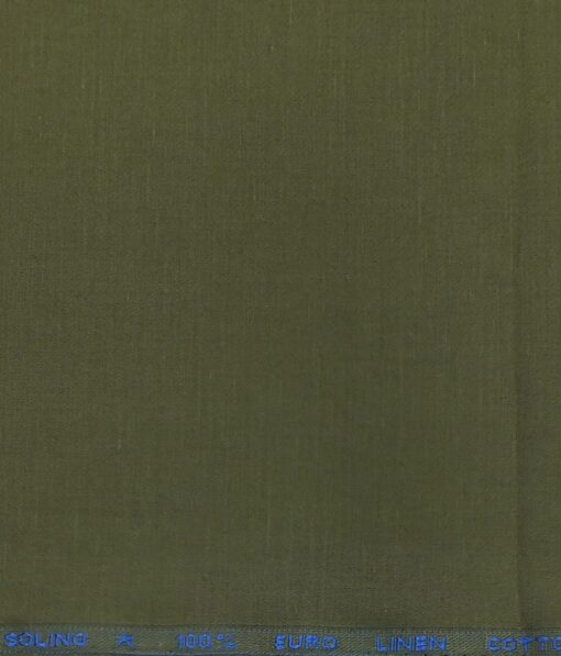 Solino Olive Green 50% Cotton 50% Linen Self Trouser Fabric (Unstitched - 1.30 Mtr)