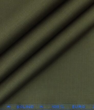 Solino Olive Green 50% Cotton 50% Linen Self Trouser Fabric (Unstitched - 1.30 Mtr)