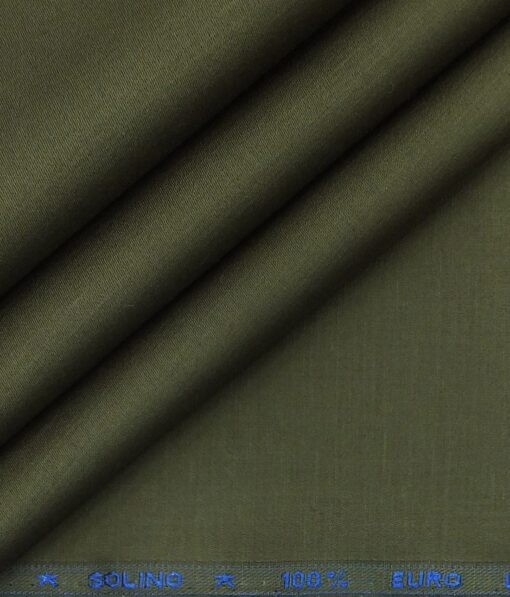 Solino Olive Green 50% Cotton 50% Linen Self Trouser Fabric (Unstitched - 1.30 Mtr)