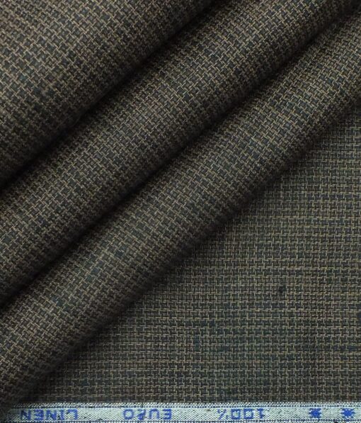 Solino Dark Brown 100% Euro Linen Houndstooth Weave Trouser Fabric (1.30 M)