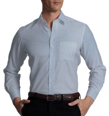 Exquisite Light Sky Blue Mini Checks Cotton Blend Shirt Fabric (2.40 M)