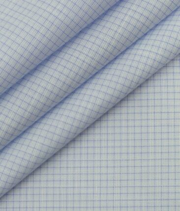 Exquisite Light Sky Blue Mini Checks Cotton Blend Shirt Fabric (2.40 M)