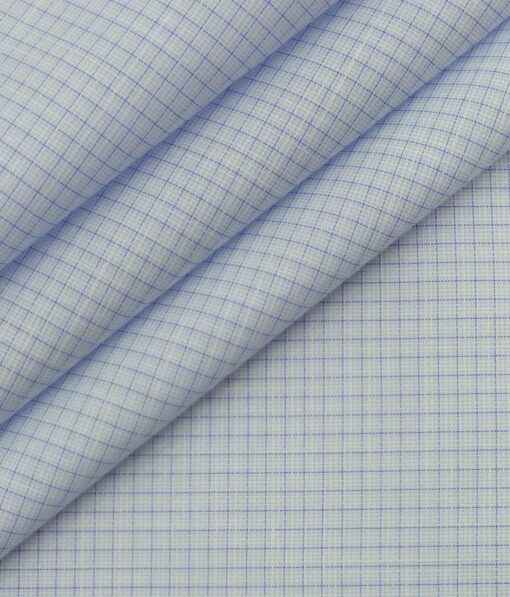 Exquisite Light Sky Blue Mini Checks Cotton Blend Shirt Fabric (2.40 M)