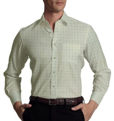 Exquisite Cream base Brown Check Cotton Blend Structured Shirt Fabric (2.40 M)