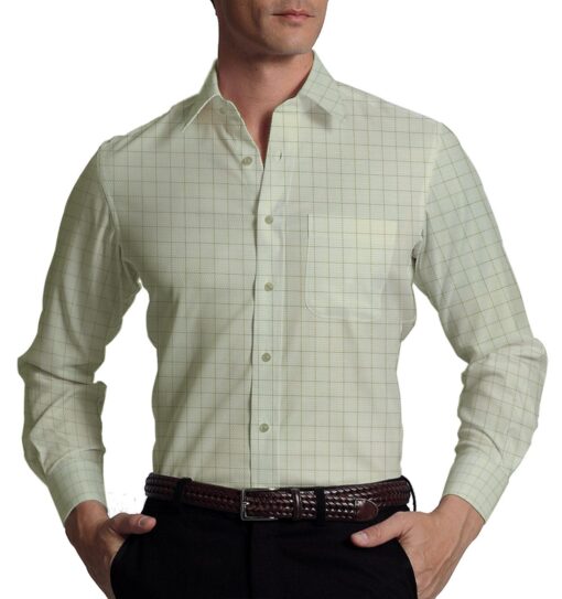 Exquisite Cream base Brown Check Cotton Blend Structured Shirt Fabric (2.40 M)